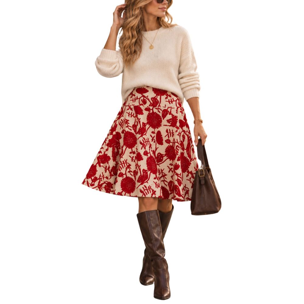 GAP Vintage Y2K 100% Linen Floral A-Line Midi Skirt Red Tan Botanical Size 8 - Picture 9 of 9